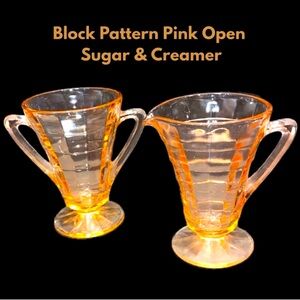 Block Pattern Pink  Open Sugar & Creamer